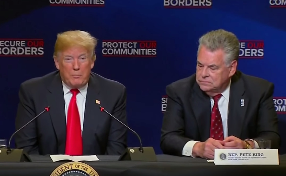 President Donald Trump joined Rep. Peter King, a Seaford Republican, at a forum in Bethpage on May 23 to discuss the threat posed by MS-13.